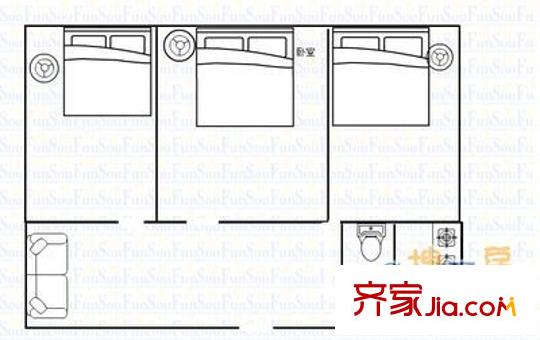 漪汾橋西國土資源廳宿舍 2室 戶型圖
