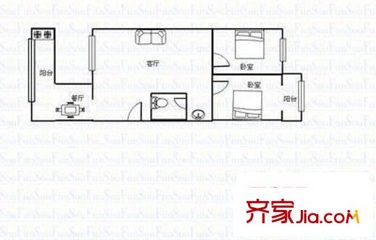 漪汾橋西國土資源廳宿舍 2室 戶型圖