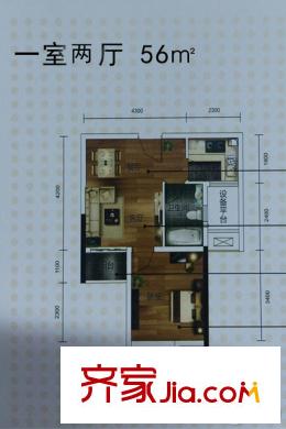 觀瀾天地1號(hào)樓56平戶型 1室2廳1衛(wèi)1廚