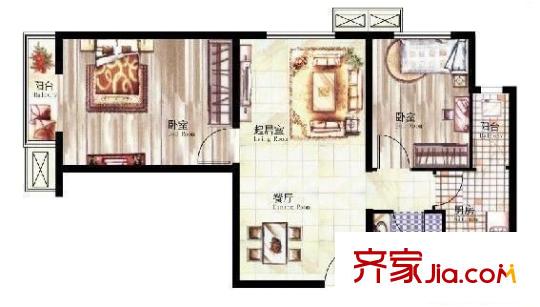 漪汾橋西電臺宿舍 2室 戶型圖
