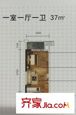 觀瀾天地1號(hào)樓37平戶型 1室1廳1衛(wèi)1廚