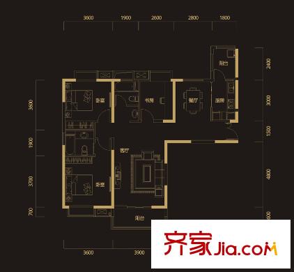 福星惠譽(yù)水岸國(guó)際戶型圖C1戶型 3室2廳2衛(wèi)1廚