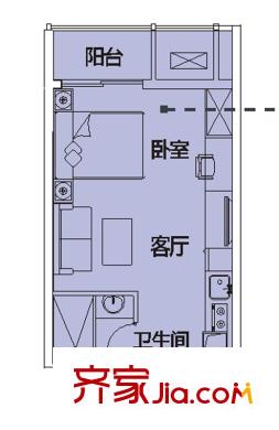 福星惠譽(yù)水岸國(guó)際戶型圖瞰江公寓A1戶型 1室1廳1衛(wèi)1廚