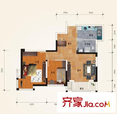 航天雙城戶型圖二期A3戶型 2室2廳1衛(wèi)