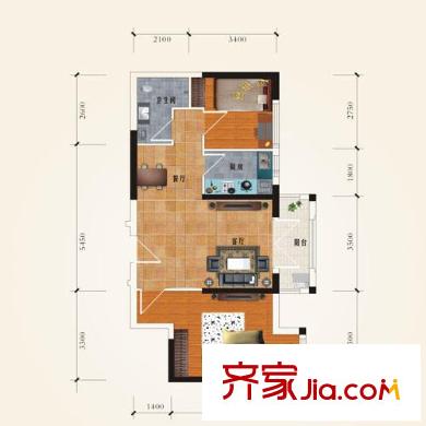航天雙城戶型圖二期Y1戶型 2室2廳1衛(wèi)