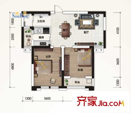 航天雙城戶型圖一期D戶型 2室2廳1衛(wèi)