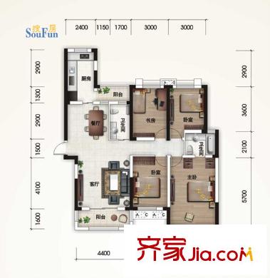 航天雙城戶型圖一期C戶型 4室2廳