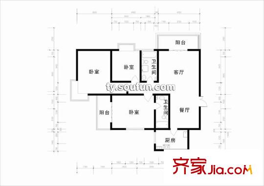 祥和名邸戶型圖戶型圖 3室2廳2衛(wèi)1廚