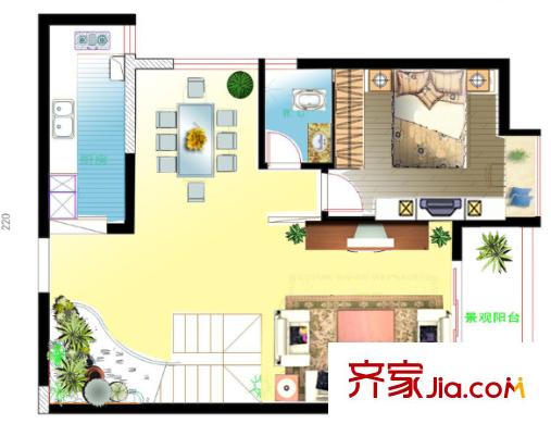長江紫都戶型圖一室二廳 戶型圖 1室2廳