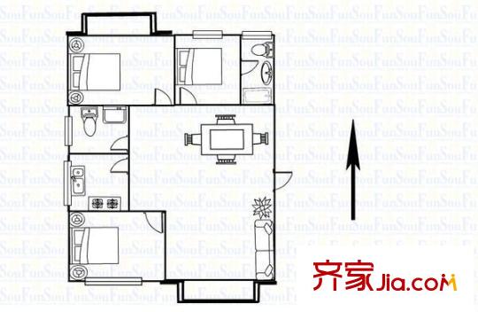 武漢菱角湖萬達廣場 3室 戶型圖