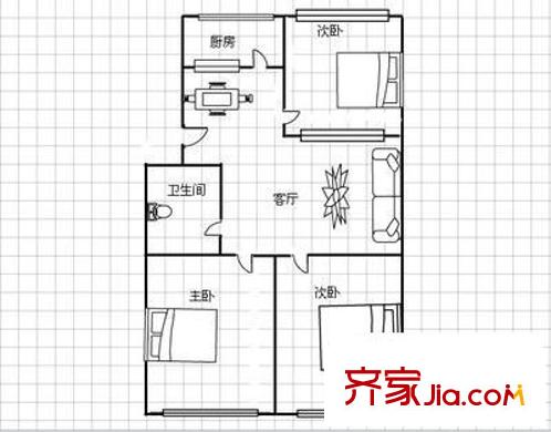 五一北路燃料公司宿舍 3室 戶型圖