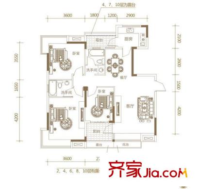 027社區(qū)戶型圖H1 3室2廳2衛(wèi)