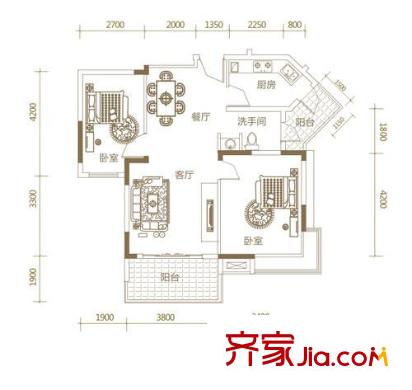 027社區(qū)戶型圖H2 2室2廳1衛(wèi)
