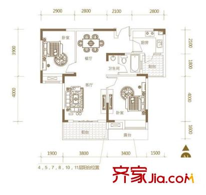 027社區(qū)戶型圖C5 2室2廳1衛(wèi)