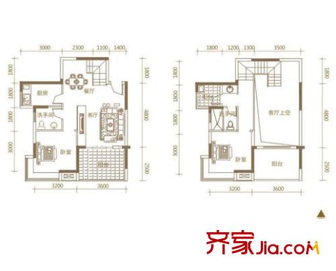 027社區(qū)戶型圖D1復(fù)式 2室2廳2衛(wèi)