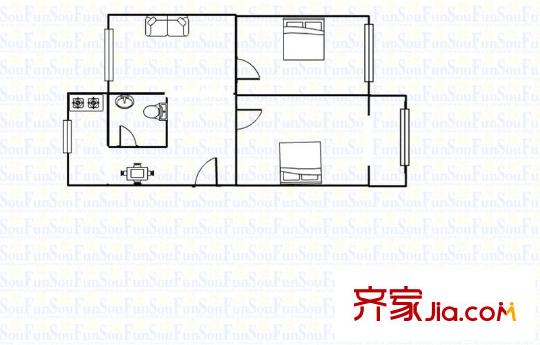 太原理工大社區(qū)住宅小區(qū)東院2室 戶型圖