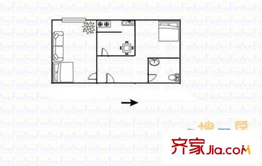 勝利橋東統(tǒng)計局宿舍 2室 戶型圖