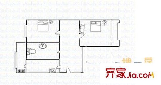 勝利橋東統(tǒng)計局宿舍 2室 戶型圖