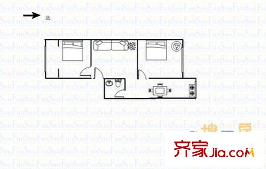 勝利橋東統(tǒng)計局宿舍 2室 戶型圖