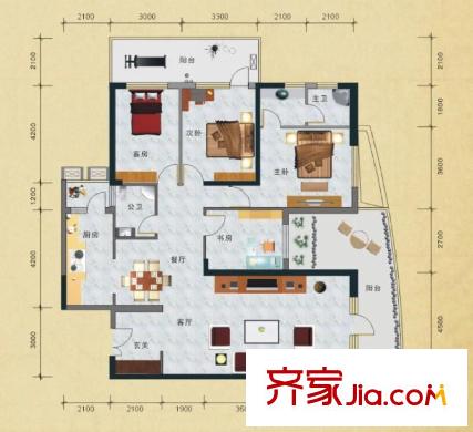 寶利金中央榮御C1#樓C1-1戶型圖 4室2廳2衛(wèi)1廚