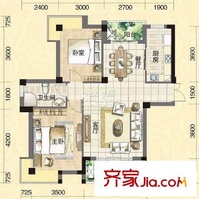 水域天際戶型圖A5 2室2廳1衛(wèi)