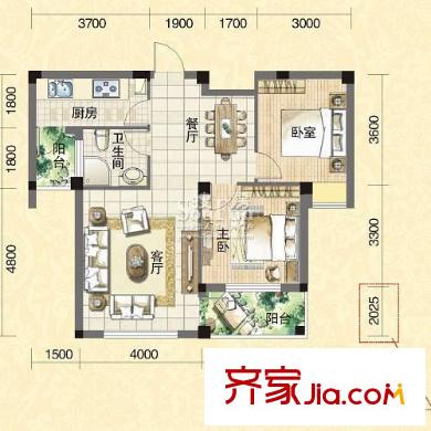 水域天際戶型圖A6 2室2廳1衛(wèi)