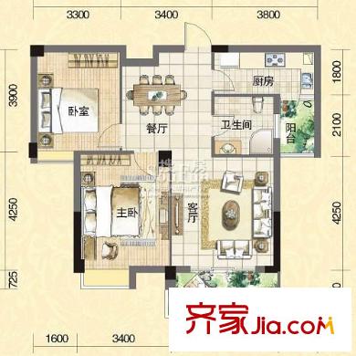 水域天際戶型圖A4 2室2廳1衛(wèi)