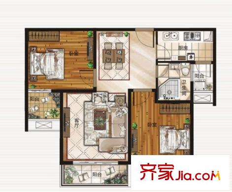 寶利金國際廣場戶型圖二室二廳 戶型圖 2室2廳