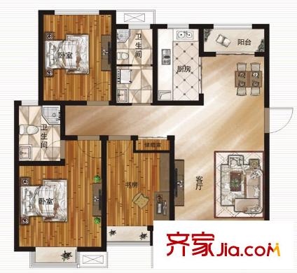寶利金國際廣場戶型圖三室二廳 戶型圖 3室2廳