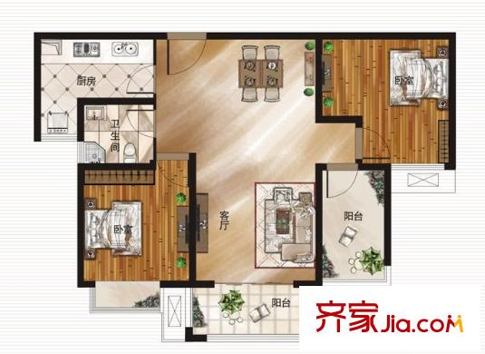 寶利金國際廣場戶型圖二室二廳 戶型圖 2室2廳