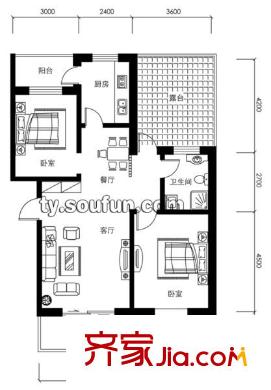 樂活城戶型圖E1 2室2廳1衛(wèi)1廚