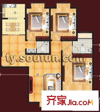 翰庭戶型圖C戶型 3室2廳2衛(wèi)