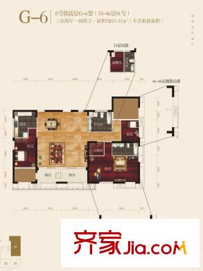 當(dāng)代東湖壹號(hào)G-6型 3室2廳2衛(wèi)1廚