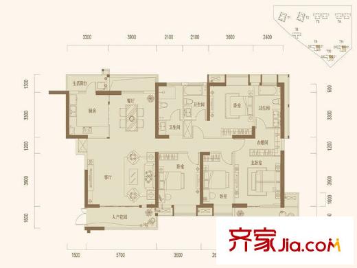 純水岸?東湖T8-T11號(hào)樓C戶型 4室2廳3衛(wèi)1廚