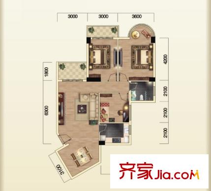 海濱城二期麗港新都B戶型 3室2廳1衛(wèi)1廚