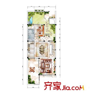 金地格林春岸世家別墅泊園3棟1號房1層 1室2廳1衛(wèi)1廚