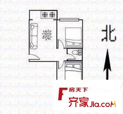 太原長城光電子工業(yè)公司宿舍 2室 戶型圖