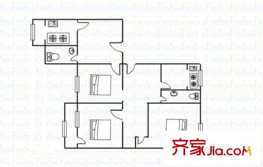 棉麻小區(qū) 3室 戶型圖