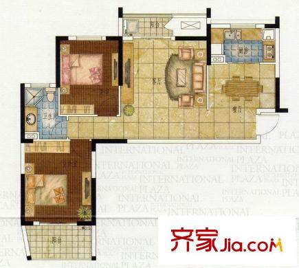 葛洲壩國際廣場一期C戶型圖 2室2廳1衛(wèi)