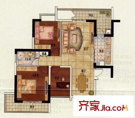 葛洲壩國際廣場一期D戶型圖 2室2廳1衛(wèi)