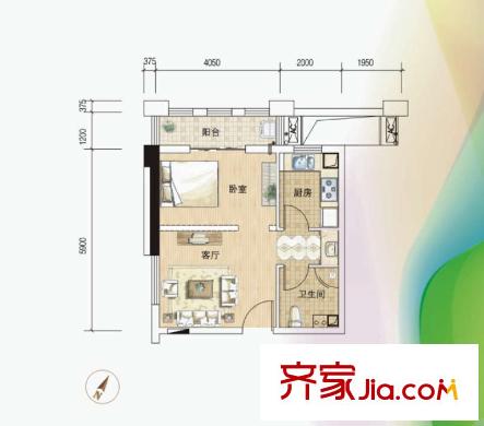 圣龍國際廣場簡約時光戶型 1室1廳1衛(wèi)1廚