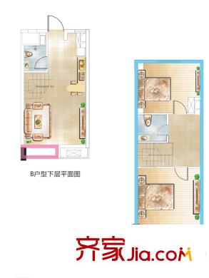 楓景國際公寓1#樓B戶型 2室2廳2衛(wèi)1廚