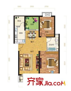 寶安漢水琴臺J戶型 2室2廳1衛(wèi)1廚