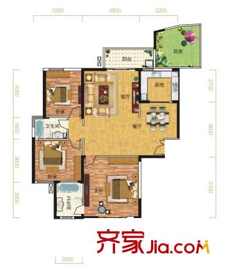 寶安漢水琴臺B戶型 3室2廳2衛(wèi)1廚