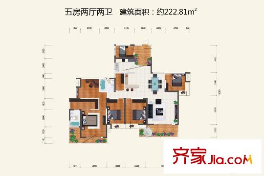 新長(zhǎng)江香榭琴臺(tái)5號(hào)樓222平戶型 5室2廳2衛(wèi)1廚