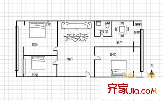 機(jī)械廳宿舍 3室 戶型圖