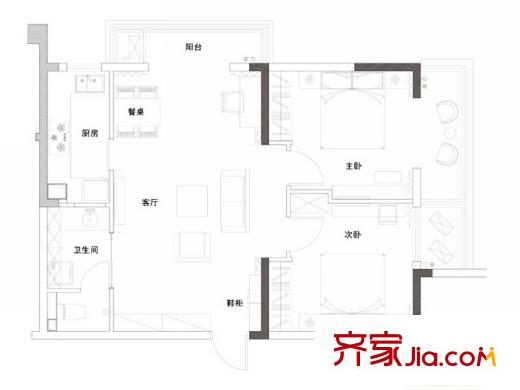 新澳藍(lán)草坪三期10號(hào)樓D1戶型 2室2廳1衛(wèi)1廚