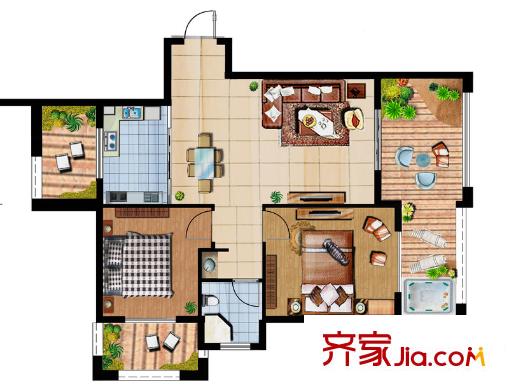 寶安高爾夫城A1戶型 2室2廳1衛(wèi)1廚