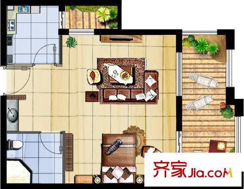 寶安高爾夫城A2戶型 1室1廳1衛(wèi)1廚