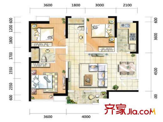 福星惠譽國際城三期K4-5A 3室2廳2衛(wèi)1廚